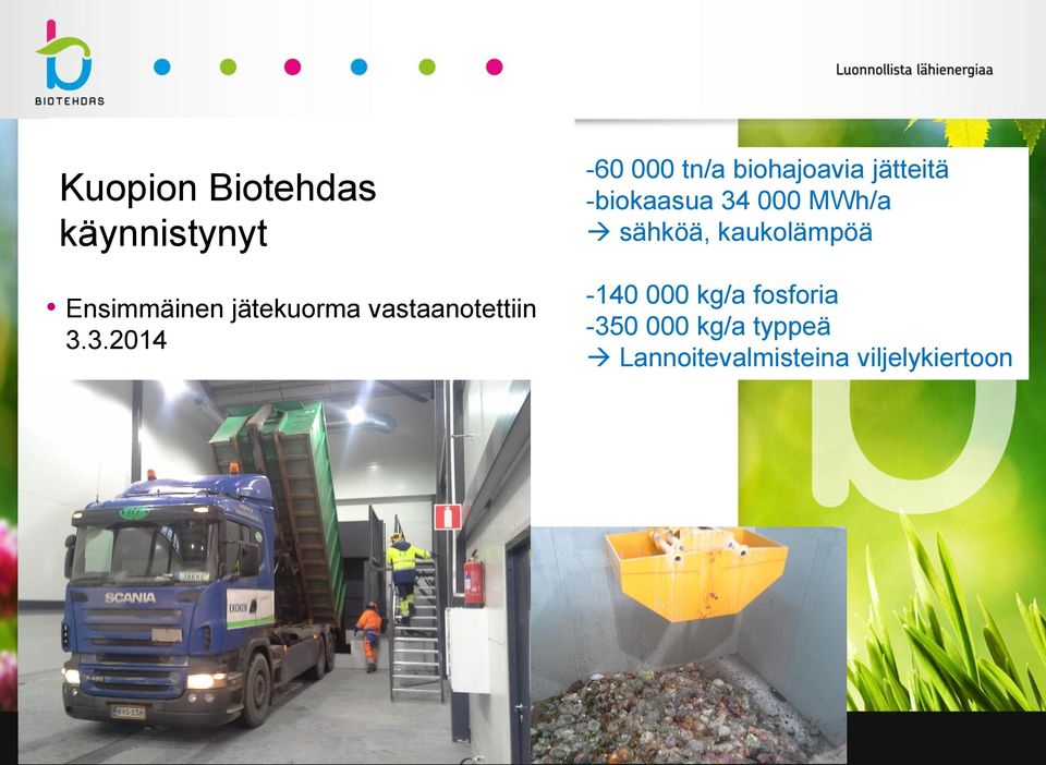 3.2014-60 000 tn/a biohajoavia jätteitä -biokaasua 34 000