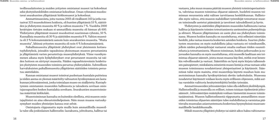 Ammattimuseoista, joita vuonna 2003 oli virallisesti 163 ja jotka vastasivat 323 museokohteen hoidosta, oli kuntien ylläpitämiä 53 %, säätiöiden ja yhdistysten museoita 40 % ja valtion museoita 7 %.