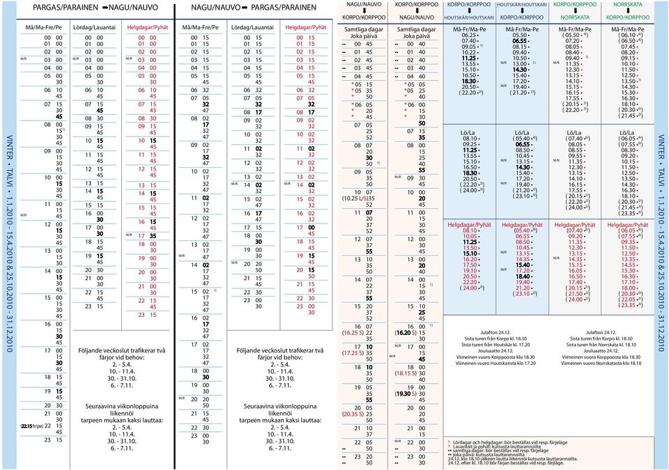 fr/pe) 22 23 Lördag/Lauantai 00 00 01 00 02 00 03 00 04 00 05 00 06 10 07 08 09 10 11 12 13 14 16 00 17 00 18 19 20 21 00 22 23 Helgdagar/Pyhät 00 00 01 00 02 00 03 00 04 00 05 00 06 10 07 08 09 10