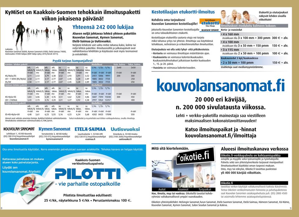 lehtien verkkopalveluissa, sivuilla: