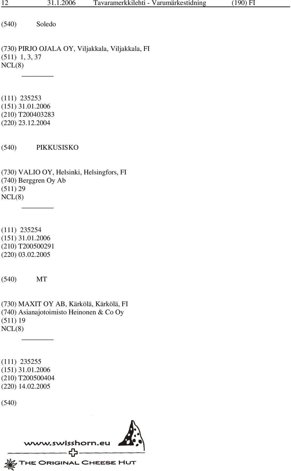 2004 PIKKUSISKO (730) VALIO OY, Helsinki, Helsingfors, FI (740) Berggren Oy Ab (511) 29 (111) 235254 (210)