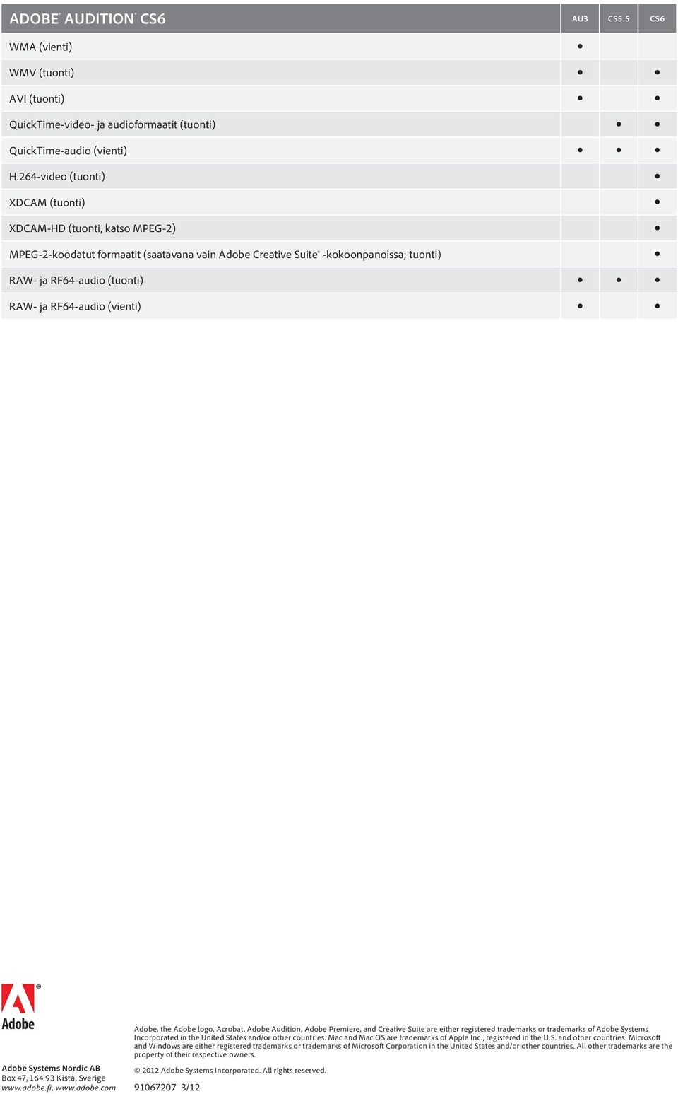 RF64-audio (vienti) Adobe Systems Nordic AB Box 47, 164 93 Kista, Sverige www.adobe.