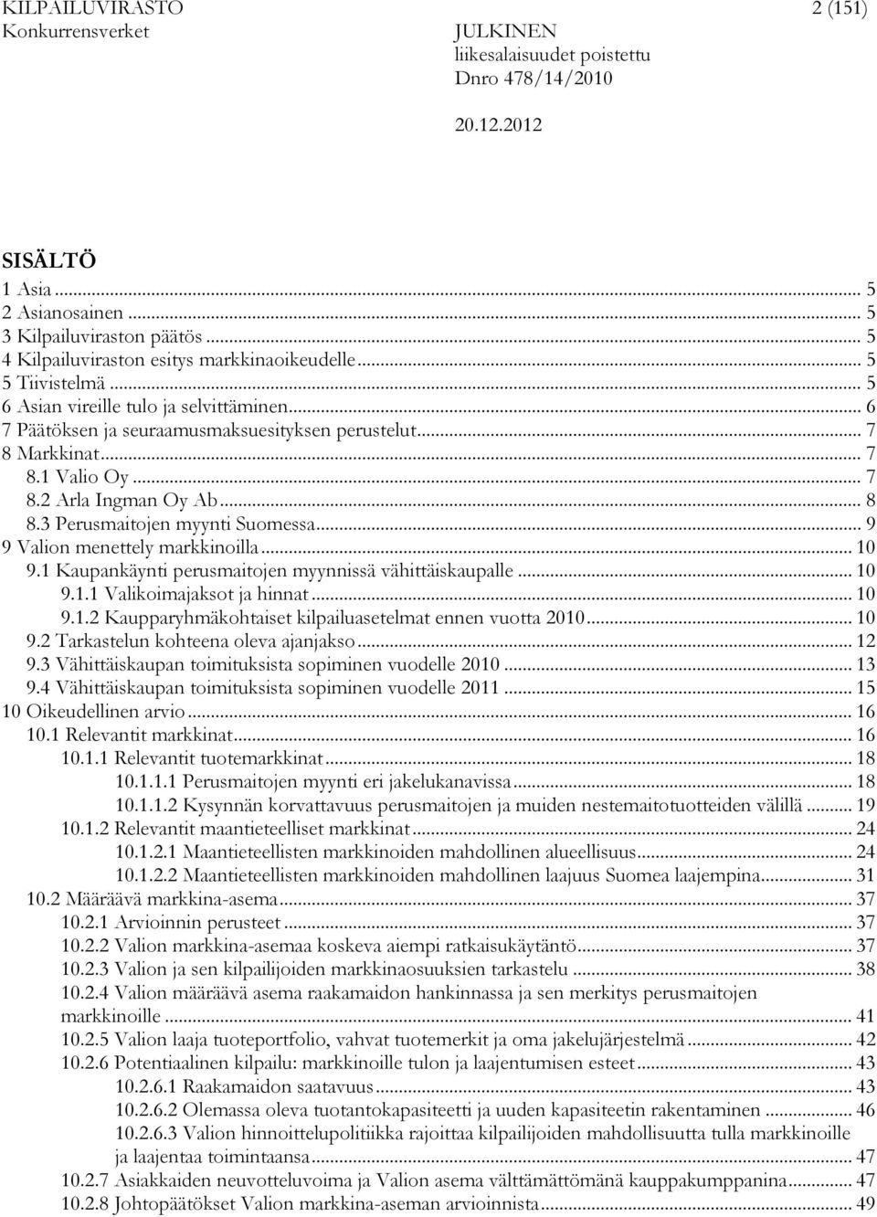 .. 9 9 Valion menettely markkinoilla... 10 9.1 Kaupankäynti perusmaitojen myynnissä vähittäiskaupalle... 10 9.1.1 Valikoimajaksot ja hinnat... 10 9.1.2 Kaupparyhmäkohtaiset kilpailuasetelmat ennen vuotta 2010.