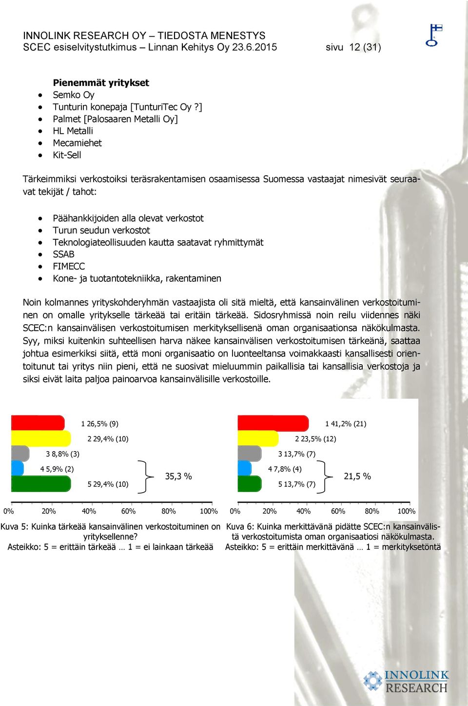 olevat verkostot Turun seudun verkostot Teknologiateollisuuden kautta saatavat ryhmittymät SSAB FIMECC Kone- ja tuotantotekniikka, rakentaminen Noin kolmannes yrityskohderyhmän vastaajista oli sitä