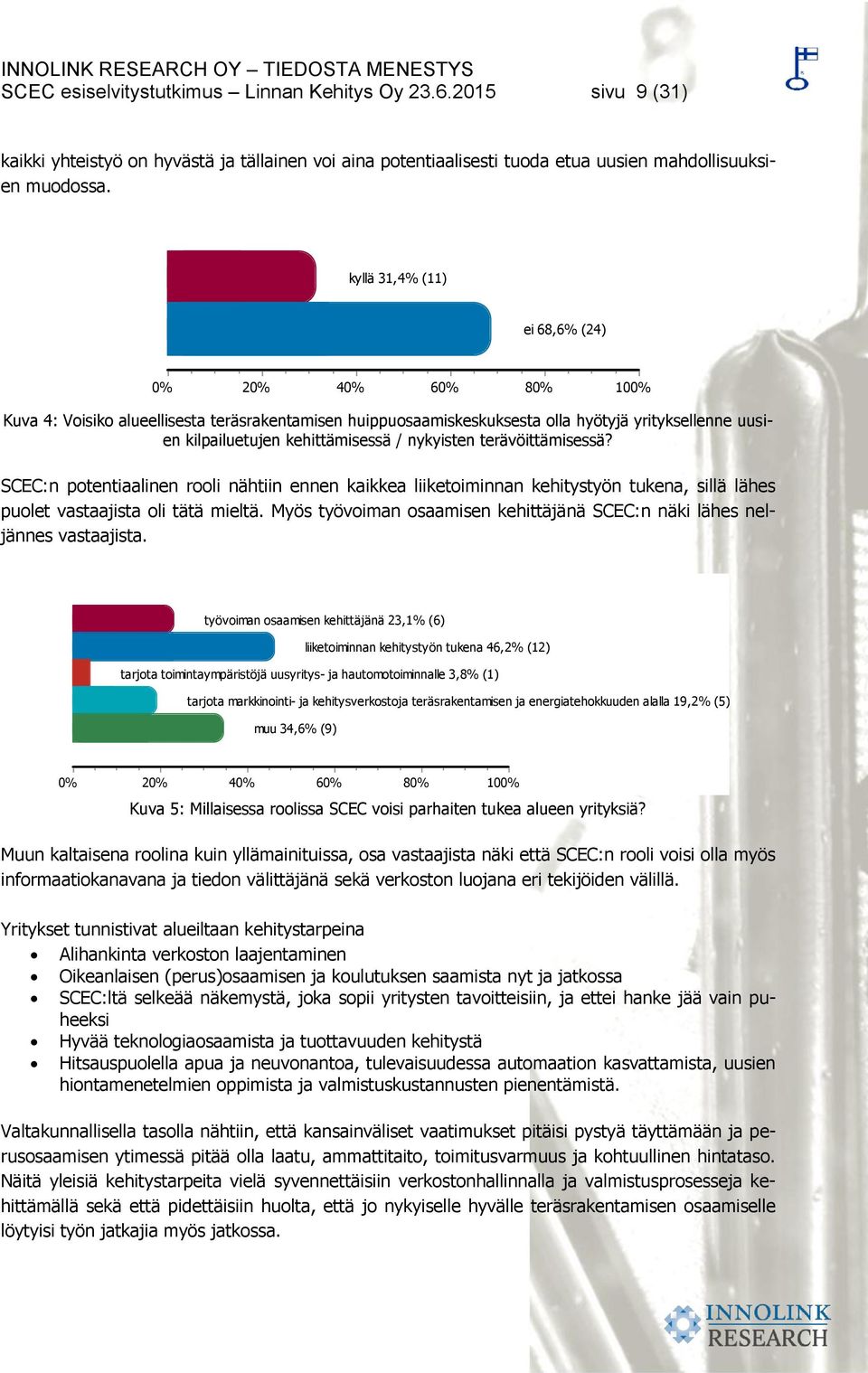 terävöittämisessä? SCEC:n potentiaalinen rooli nähtiin ennen kaikkea liiketoiminnan kehitystyön tukena, sillä lähes puolet vastaajista oli tätä mieltä.