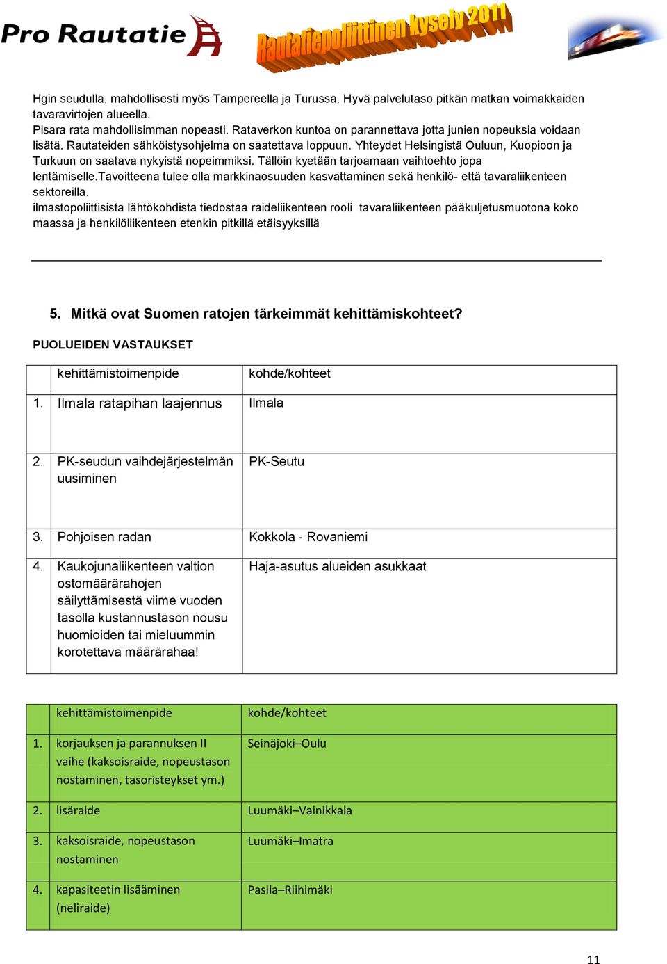 Yhteydet Helsingistä Ouluun, Kuopioon ja Turkuun on saatava nykyistä nopeimmiksi. Tällöin kyetään tarjoamaan vaihtoehto jopa lentämiselle.