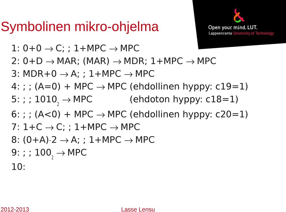 5: ; ; 1010 2 MPC (ehdoton hyppy: c18=1) 6: ; ; (A<0) + MPC MPC (ehdollinen