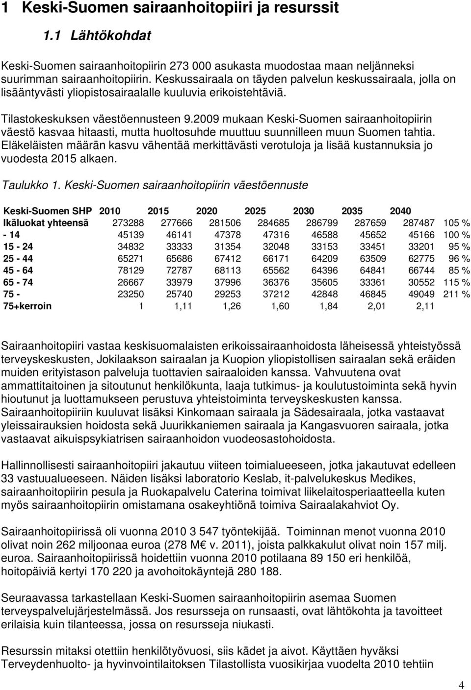 2009 mukaan Keski-Suomen sairaanhoitopiirin väestö kasvaa hitaasti, mutta huoltosuhde muuttuu suunnilleen muun Suomen tahtia.