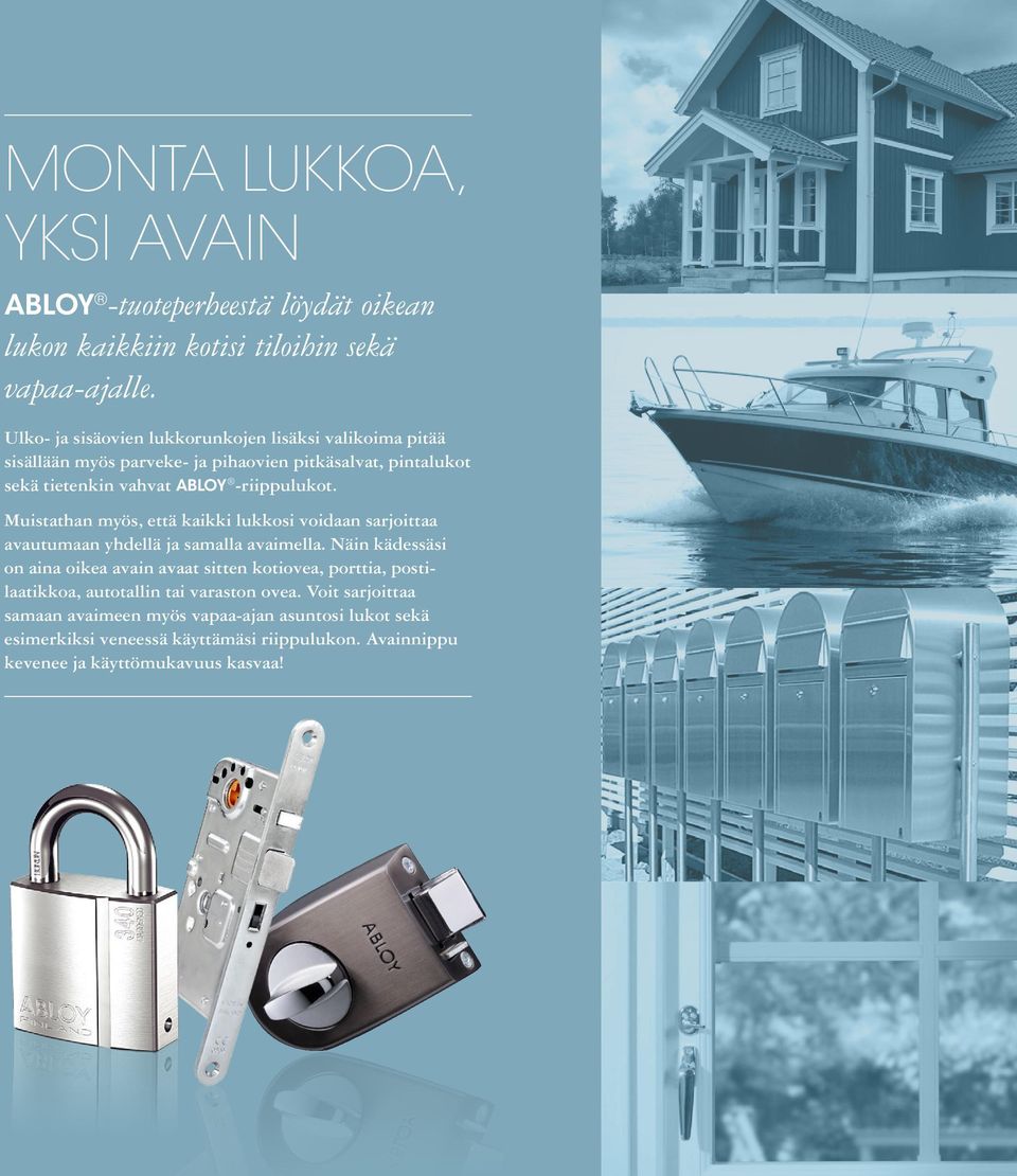 Muistathan myös, että kaikki lukkosi voidaan sarjoittaa avautumaan yhdellä ja samalla avaimella.