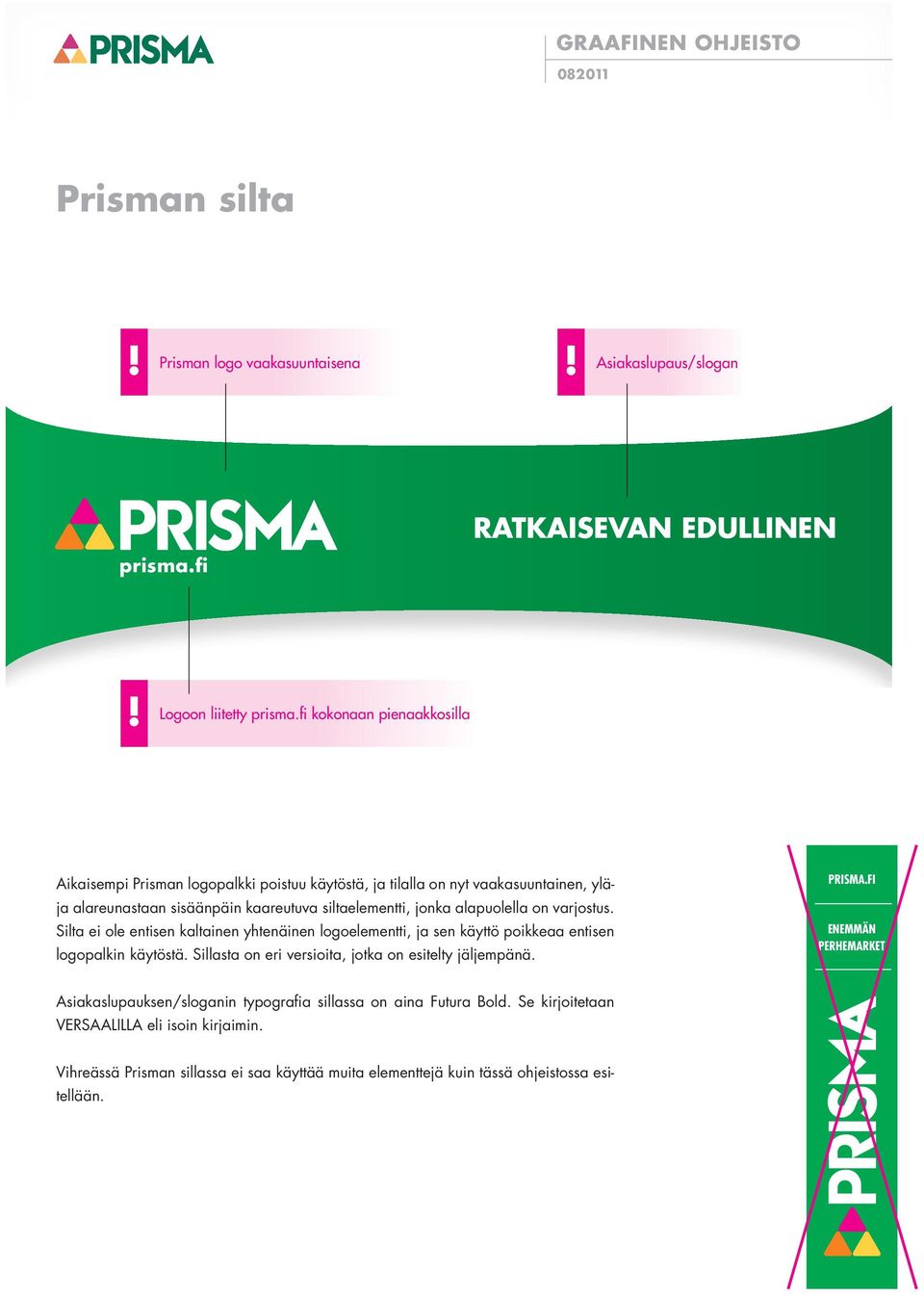 Silta ei ole entisen kaltainen yhtenäinen logoelementti, ja sen käyttö poikkeaa entisen logopalkin käytöstä. Sillasta on eri versioita, jotka on esitelty jäljempänä. PRISMA.