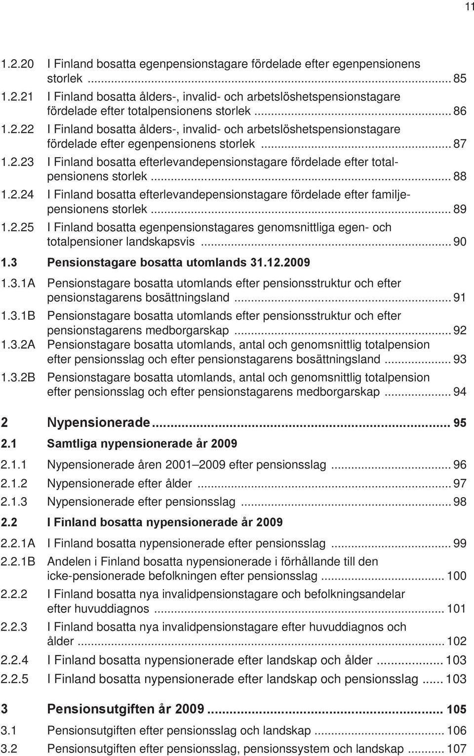 .. 88 1.2.24 I Finland bosatta efterlevandepensionstagare fördelade efter familjepensionens storlek... 89 1.2.25 I Finland bosatta egenpensionstagares genomsnittliga egen- och totalpensioner landskapsvis.