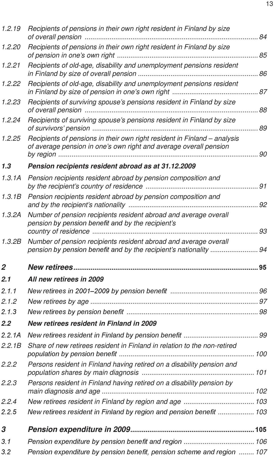 .. 87 1.2.23 Recipients of surviving spouse s pensions resident in Finland by size of overall pension... 88 1.2.24 Recipients of surviving spouse s pensions resident in Finland by size of survivors pension.