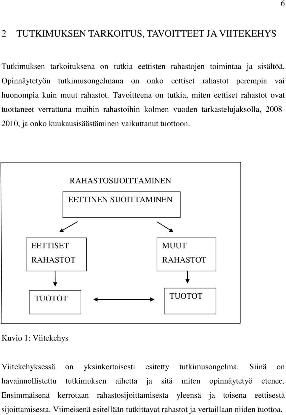 Tavoitteena on tutkia, miten eettiset rahastot ovat tuottaneet verrattuna muihin rahastoihin kolmen vuoden tarkastelujaksolla, 2008-2010, ja onko kuukausisäästäminen vaikuttanut tuottoon.