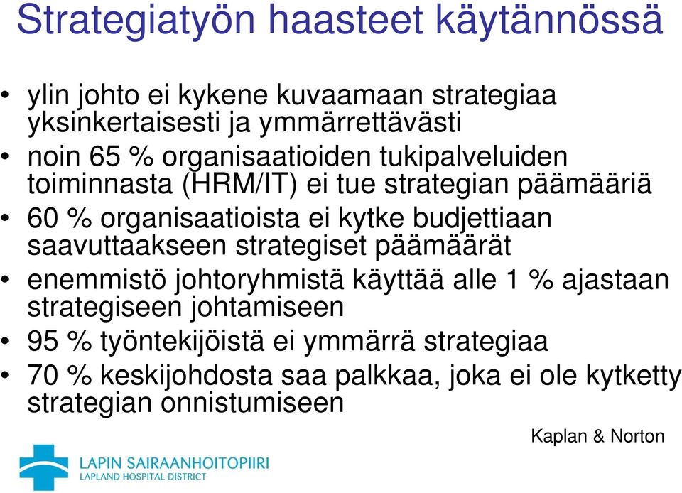 budjettiaan saavuttaakseen strategiset päämäärät enemmistö johtoryhmistä käyttää alle 1 % ajastaan strategiseen johtamiseen