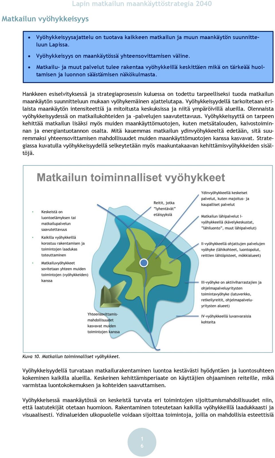 Hankkeen esiselvityksessä ja strategiaprosessin kuluessa on todettu tarpeelliseksi tuoda matkailun maankäytön suunnitteluun mukaan vyöhykemäinen ajattelutapa.