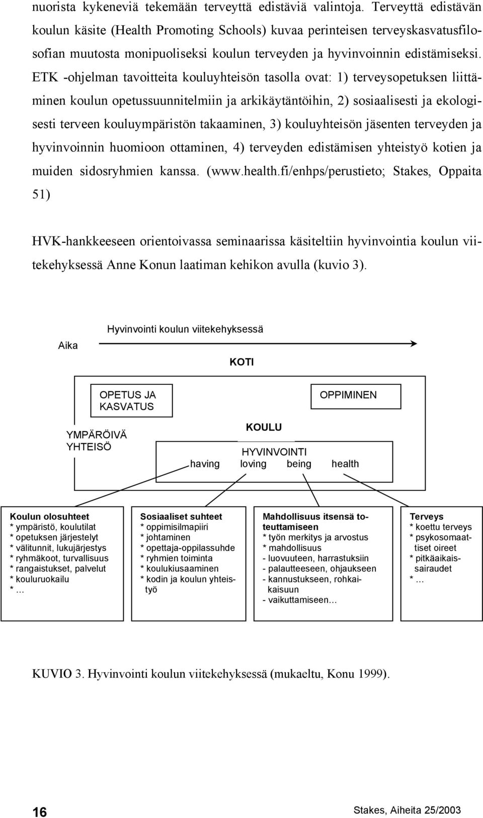 ETK -ohjelman tavoitteita kouluyhteisön tasolla ovat: 1) terveysopetuksen liittäminen koulun opetussuunnitelmiin ja arkikäytäntöihin, 2) sosiaalisesti ja ekologisesti terveen kouluympäristön