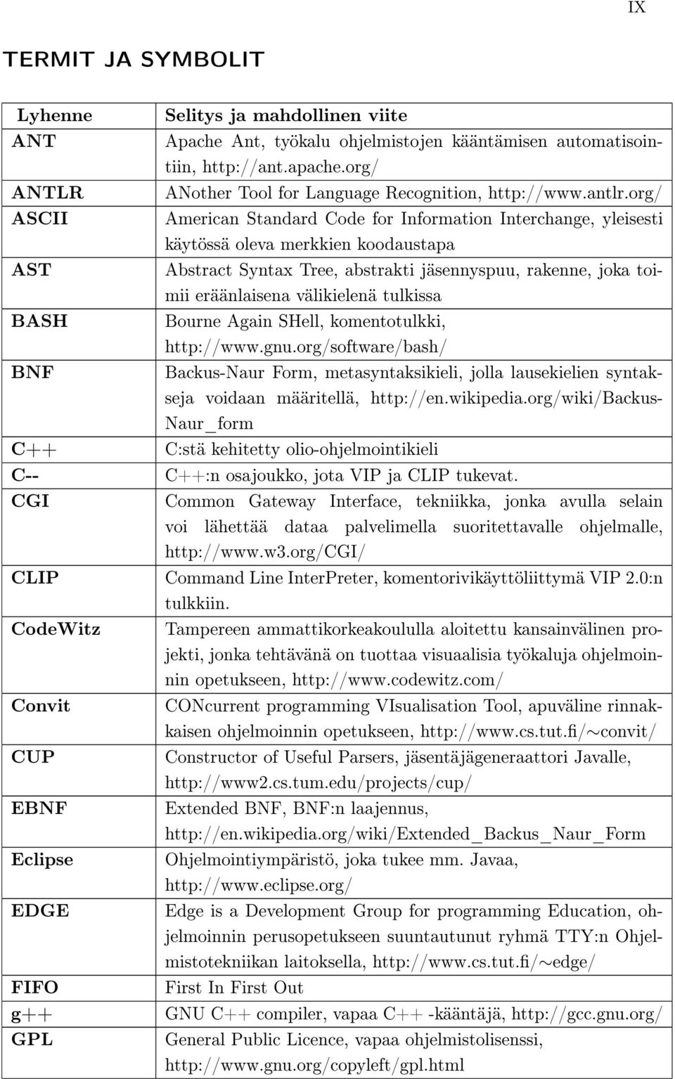 org/ American Standard Code for Information Interchange, yleisesti käytössä oleva merkkien koodaustapa Abstract Syntax Tree, abstrakti jäsennyspuu, rakenne, joka toimii eräänlaisena välikielenä