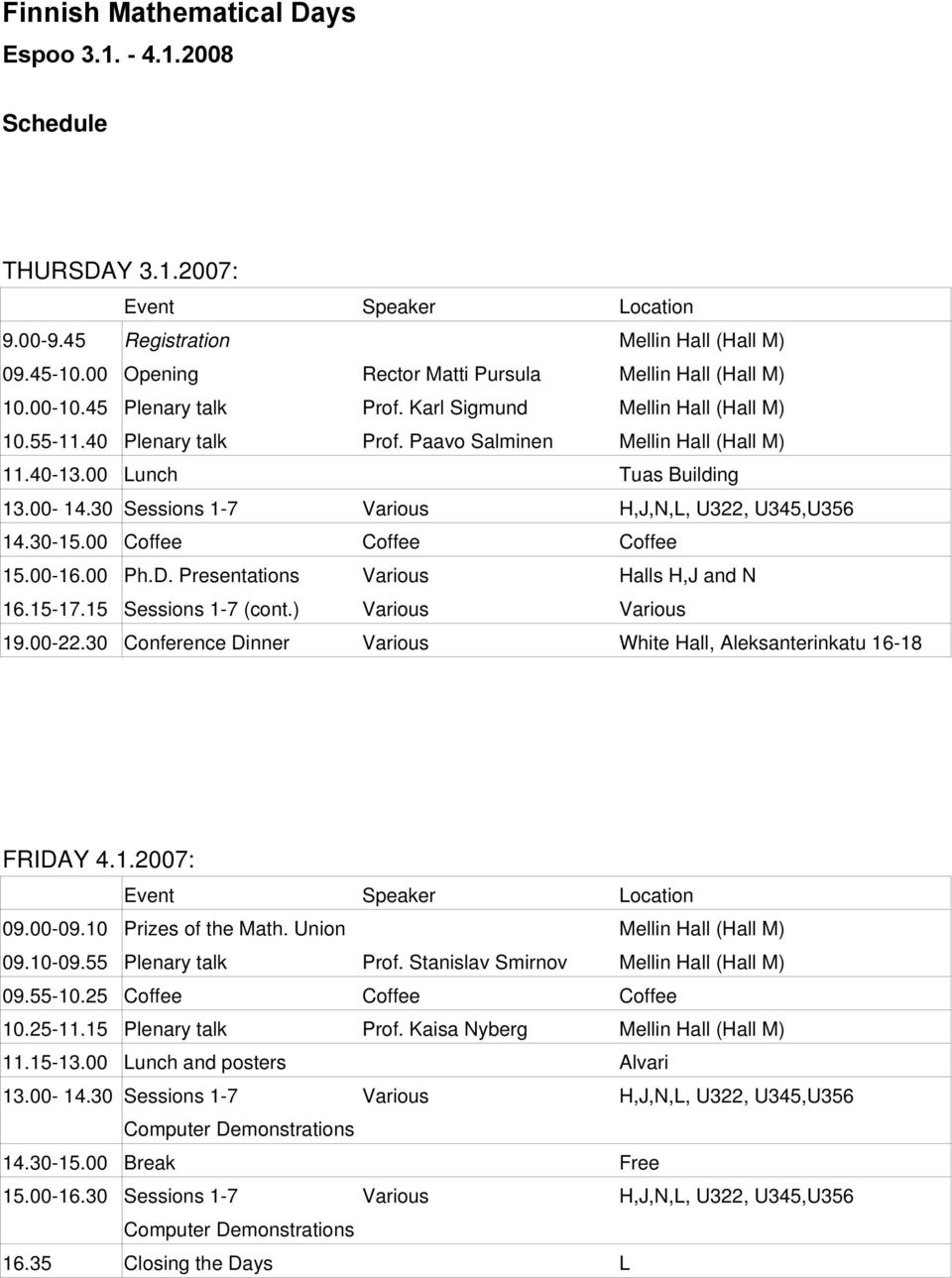 00 Lunch Tuas Building 13.00 14.30 Sessions 1 7 Various H,J,N,L, U322, U345,U356 14.30 15.00 Coffee Coffee Coffee 15.00 16.00 Ph.D. Presentations Various Halls H,J and N 16.15 17.