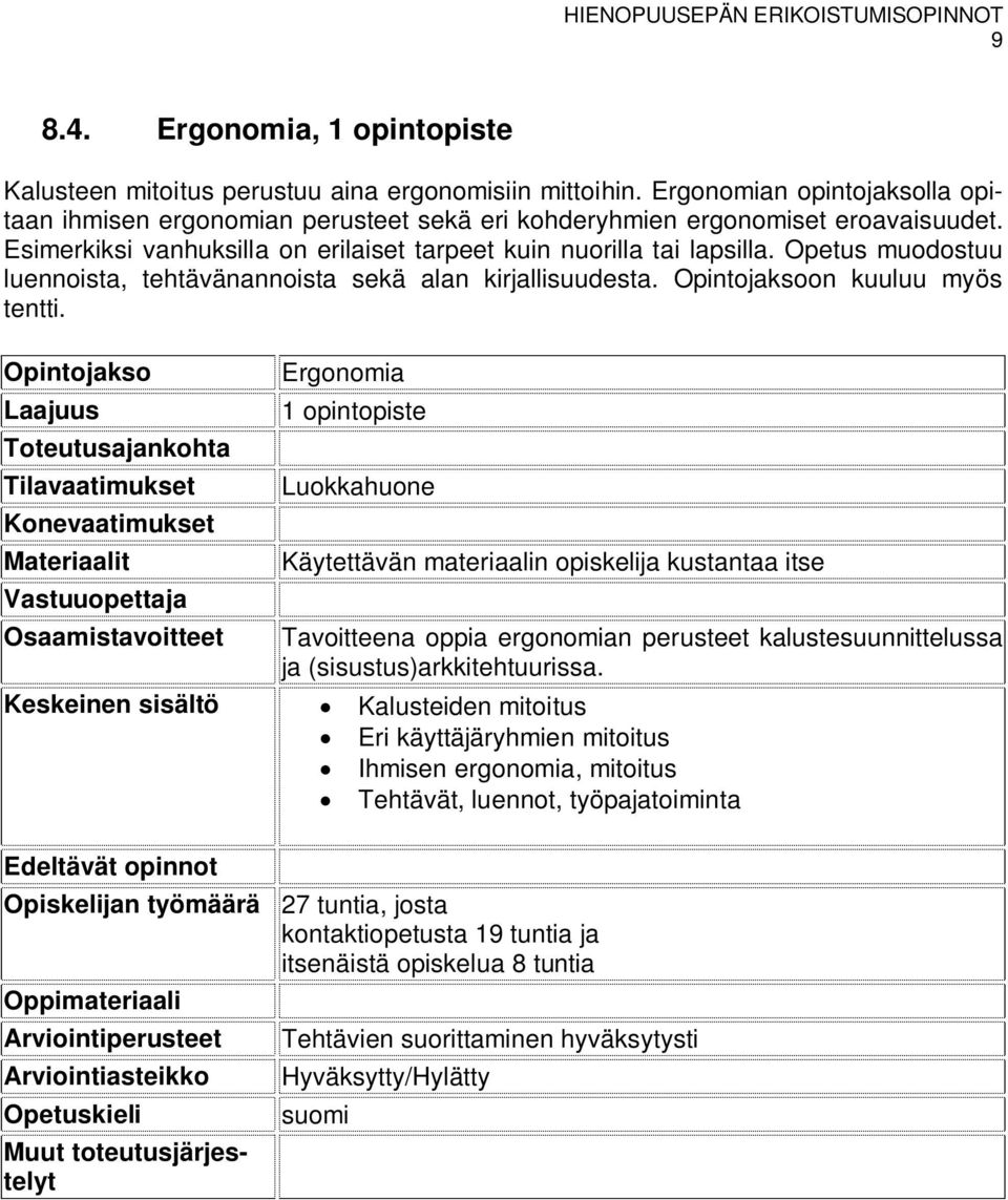 Opetus muodostuu luennoista, tehtävänannoista sekä alan kirjallisuudesta. on kuuluu myös tentti.