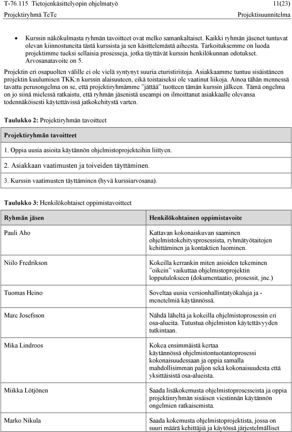 Tarkoituksemme on luoda projektimme tueksi sellaisia prosesseja, jotka täyttävät kurssin henkilökunnan odotukset. Arvosanatavoite on 5.