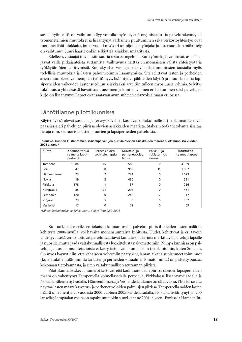 eri toimijoiden työnjako ja lastensuojelun määrittely on vaihtunut. Suuri haaste onkin selkiyttää asiakkuusmääritystä. Edelleen, vastaajat toivat esiin suuria resurssiongelmia.