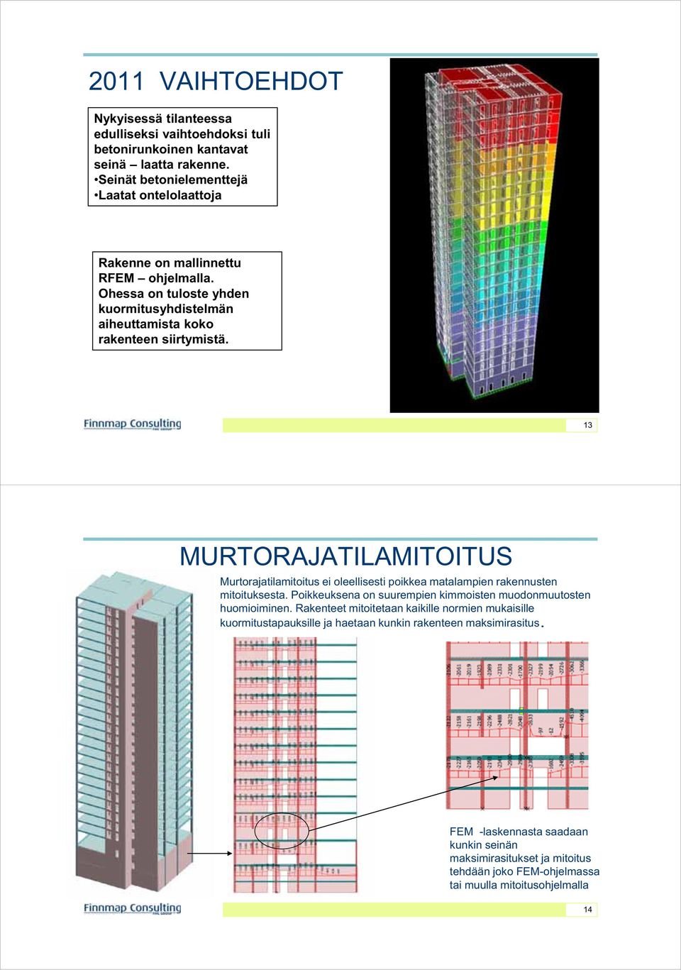 13 MURTORAJATILAMITOITUS Murtorajatilamitoitus ei oleellisesti poikkea matalampien rakennusten mitoituksesta. Poikkeuksena on suurempien kimmoisten muodonmuutosten huomioiminen.