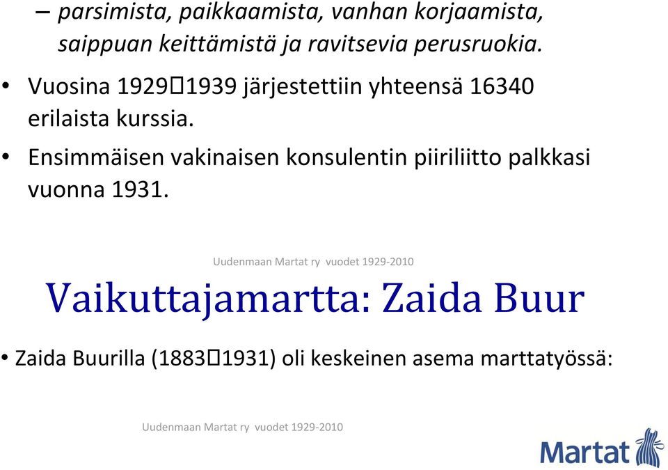 Vuosina 1929 1939 järjestettiin yhteensä 16340 erilaista kurssia.