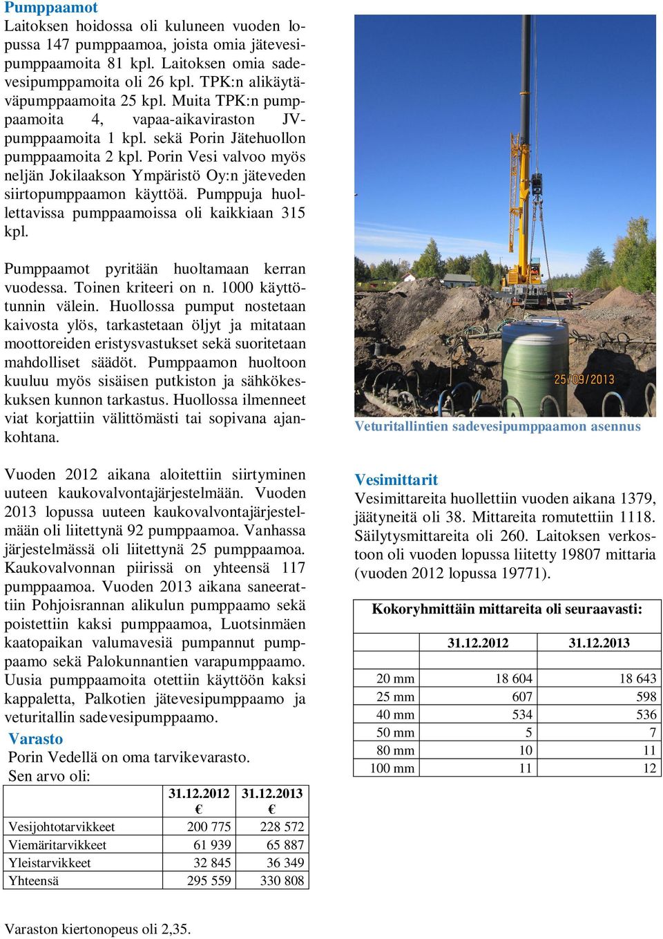 Porin Vesi valvoo myös neljän Jokilaakson Ympäristö Oy:n jäteveden siirtopumppaamon käyttöä. Pumppuja huollettavissa pumppaamoissa oli kaikkiaan 315 kpl.