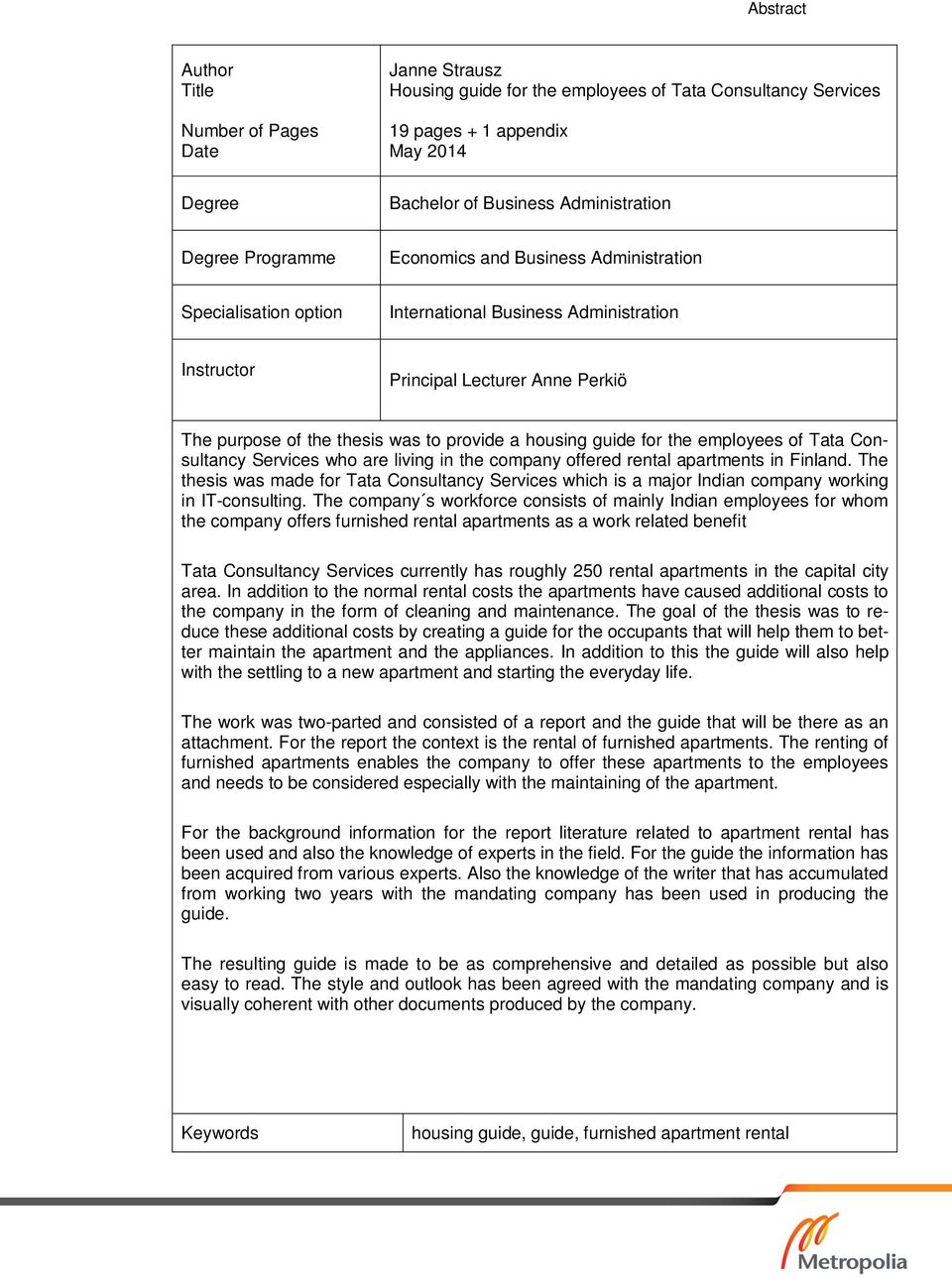 housing guide for the employees of Tata Consultancy Services who are living in the company offered rental apartments in Finland.