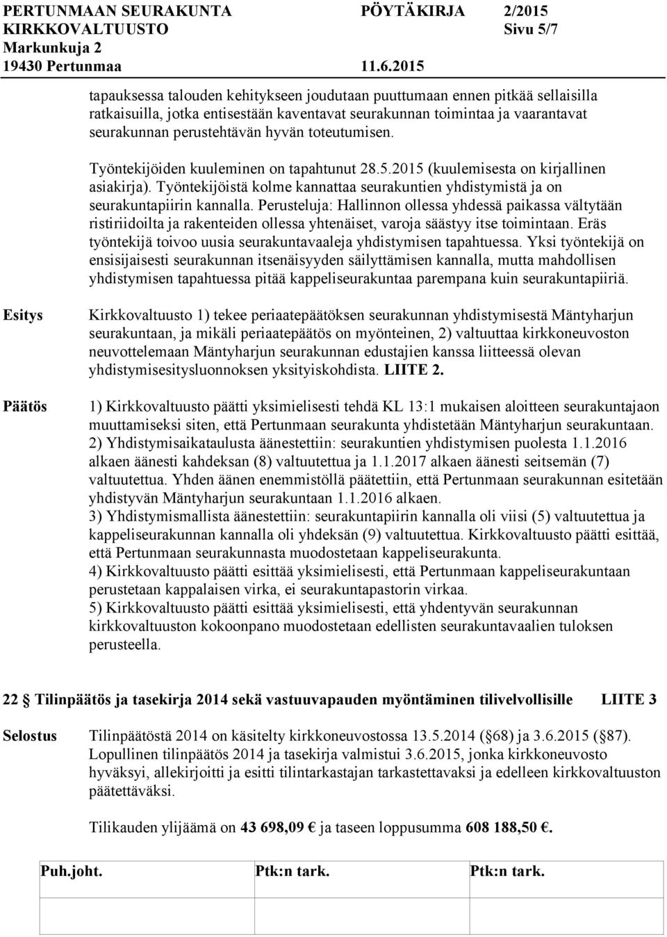 Työntekijöistä kolme kannattaa seurakuntien yhdistymistä ja on seurakuntapiirin kannalla.