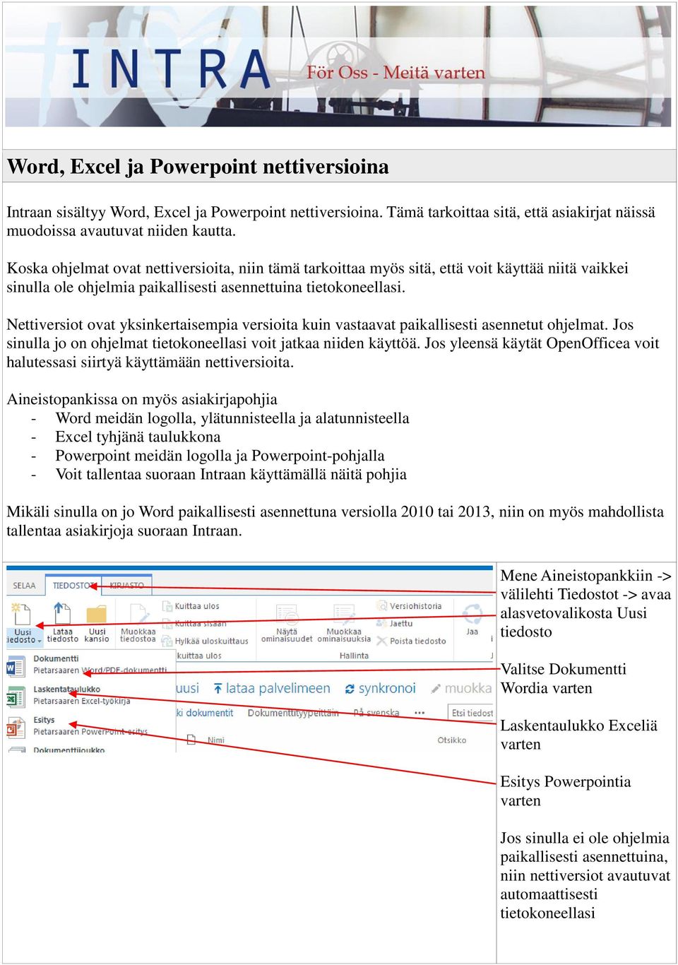 Nettiversiot ovat yksinkertaisempia versioita kuin vastaavat paikallisesti asennetut ohjelmat. Jos sinulla jo on ohjelmat tietokoneellasi voit jatkaa niiden käyttöä.