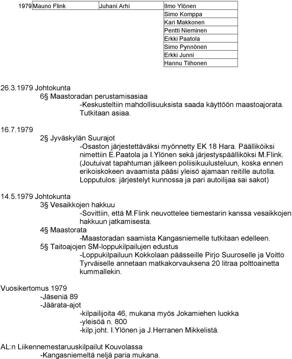 Päälliköiksi nimettiin E.Paatola ja I.Ylönen sekä järjestyspäälliköksi M.Flink.