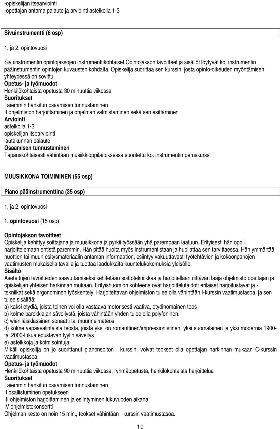 II ohjelmiston harjoittaminen ja ohjelman valmistaminen sekä sen esittäminen asteikolla 1-3 opiskelijan itsearviointi lautakunnan palaute Osaamisen tunnustaminen Tapauskohtaisesti vähintään