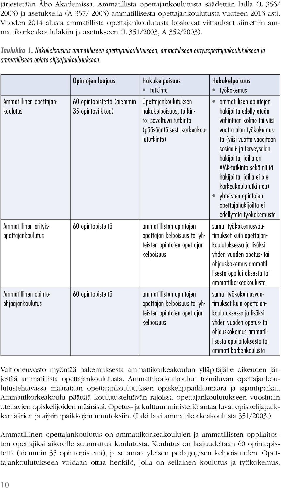 Hakukelpoisuus ammatilliseen opettajankoulutukseen, ammatilliseen erityisopettajankoulutukseen ja ammatilliseen opinto-ohjaajankoulutukseen.