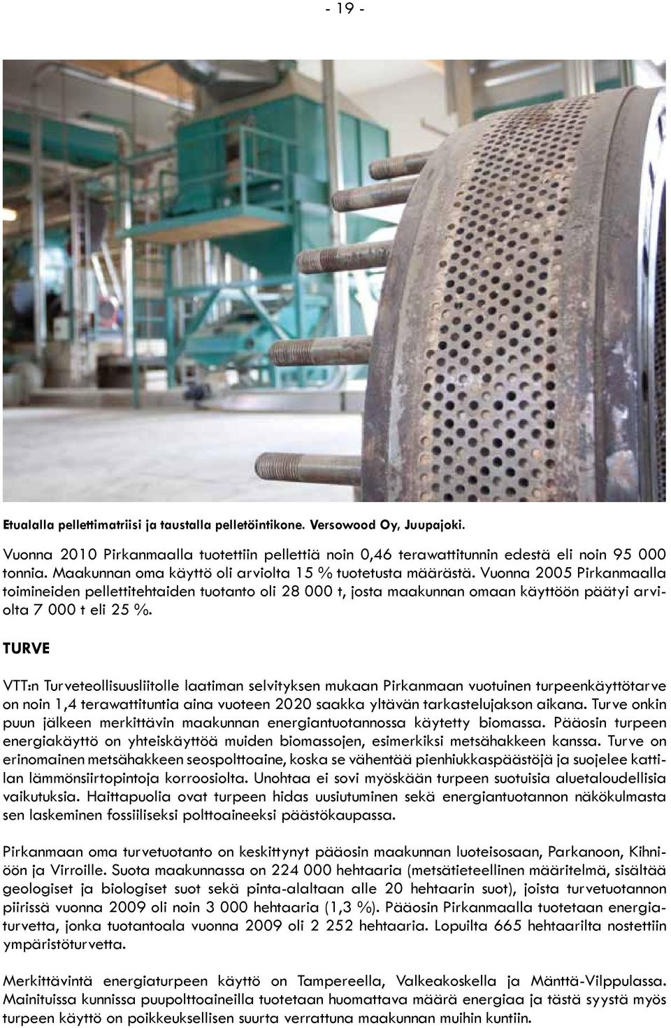 Vuonna 2005 Pirkanmaalla toimineiden pellettitehtaiden tuotanto oli 28 000 t, josta maakunnan omaan käyttöön päätyi arviolta 7 000 t eli 25 %.