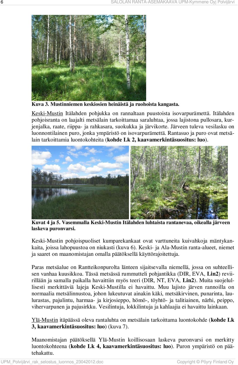 Järveen tuleva vesilasku on luonnontilainen puro, jonka ympäristö on isovarpurämettä. Rantasuo ja puro ovat metsälain tarkoittamia luontokohteita (kohde Lk 2, kaavamerkintäsuositus: luo).