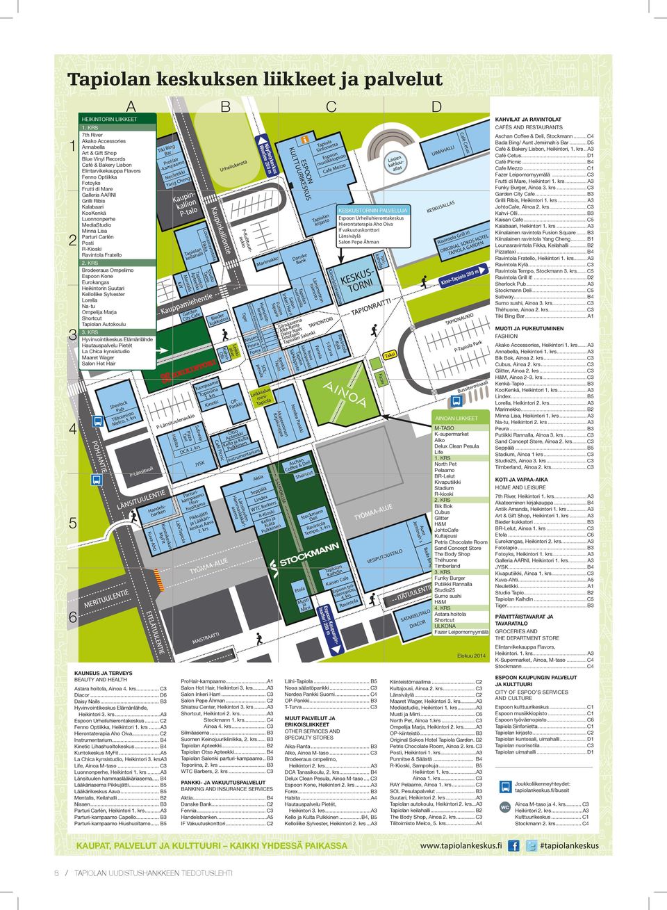 KooKenkä Luonnonperhe MediaStudio Minna Lisa Parturi Carlén Posti R-Kioski Ravintola Fratello C D KAHVILAT JA RAVINTOLAT CAFÉS AND RESTAURANTS s e sku m telyk Näyt Gee 200 Wee 1 B KESKUSTORNIN