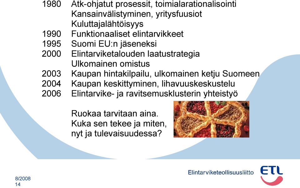 omistus 2003 Kaupan hintakilpailu, ulkomainen ketju Suomeen 2004 Kaupan keskittyminen, lihavuuskeskustelu 2006