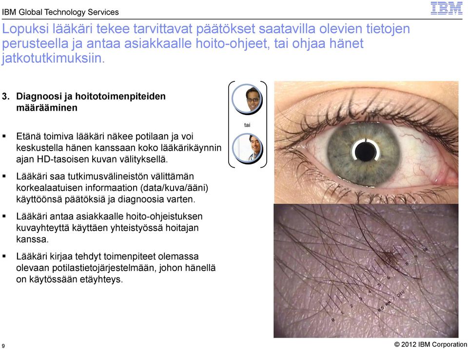 välityksellä. tai Lääkäri saa tutkimusvälineistön välittämän korkealaatuisen informaation (data/kuva/ääni) käyttöönsä päätöksiä ja diagnoosia varten.