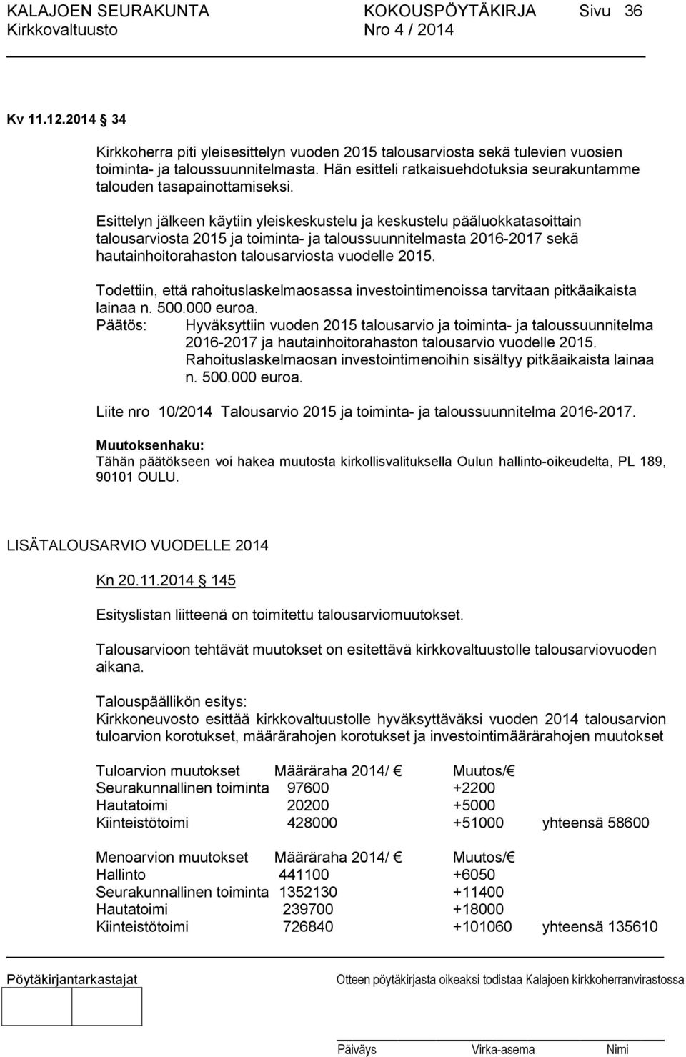 Esittelyn jälkeen käytiin yleiskeskustelu ja keskustelu pääluokkatasoittain talousarviosta 2015 ja toiminta- ja taloussuunnitelmasta 2016-2017 sekä hautainhoitorahaston talousarviosta vuodelle 2015.