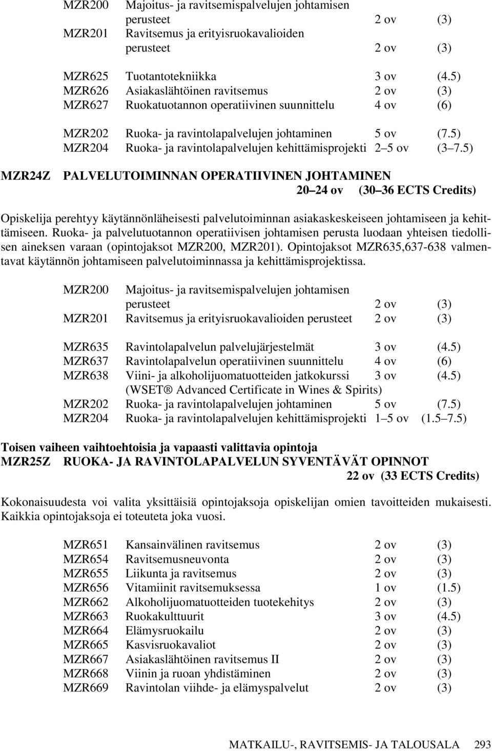 5) MZR204 Ruoka- ja ravintolapalvelujen kehittämisprojekti 2 5 ov (3 7.