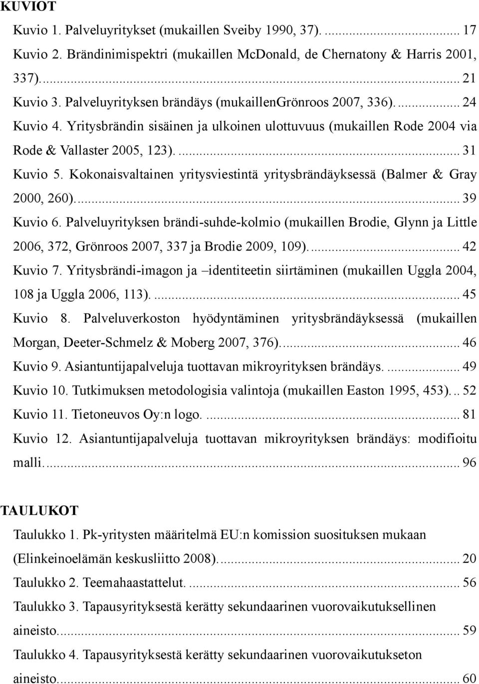 Kokonaisvaltainen yritysviestintä yritysbrändäyksessä (Balmer & Gray 2000, 260)... 39 Kuvio 6.