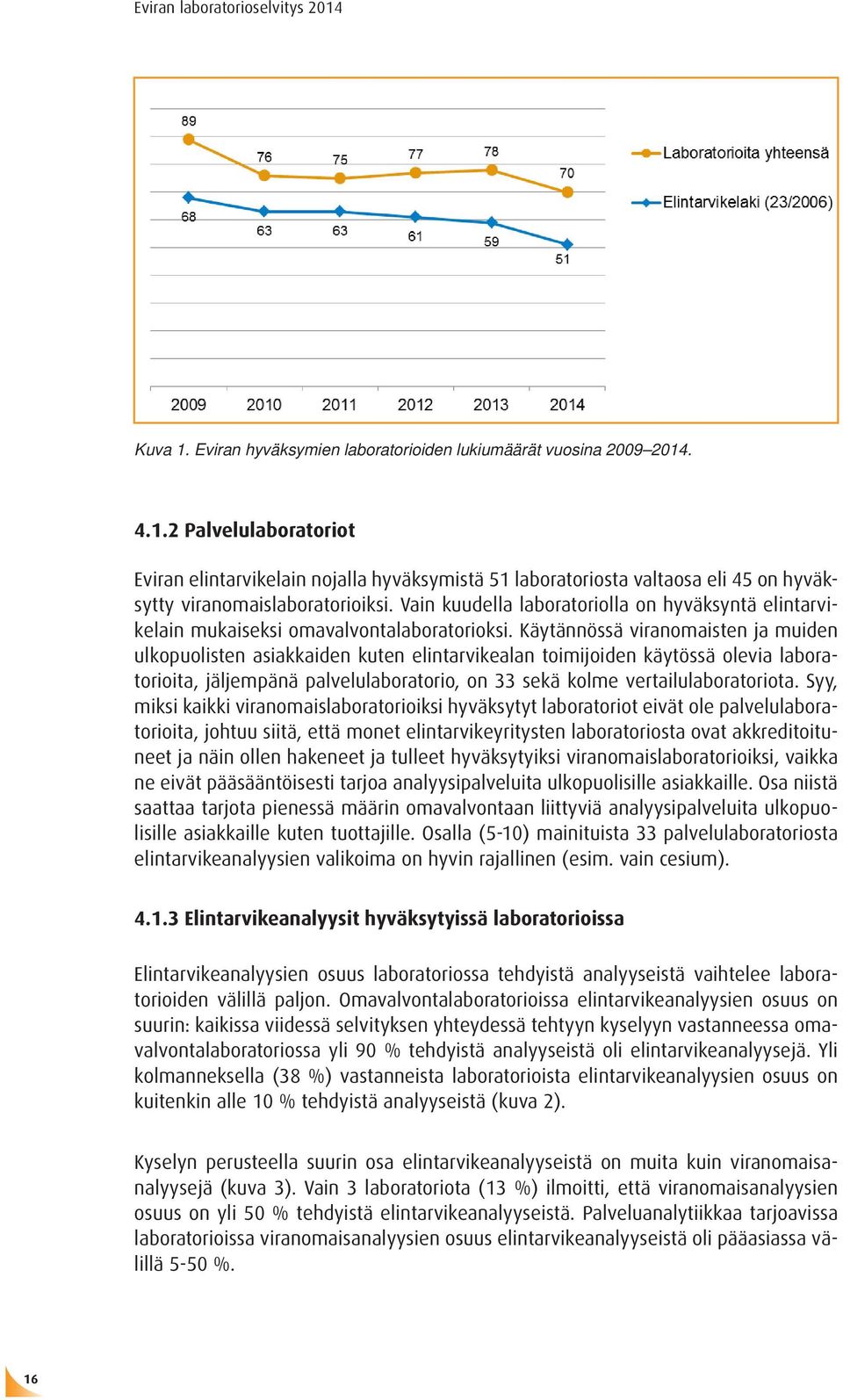 Käytännössä viranomaisten ja muiden ulkopuolisten asiakkaiden kuten elintarvikealan toimijoiden käytössä olevia laboratorioita, jäljempänä palvelulaboratorio, on 33 sekä kolme vertailulaboratoriota.