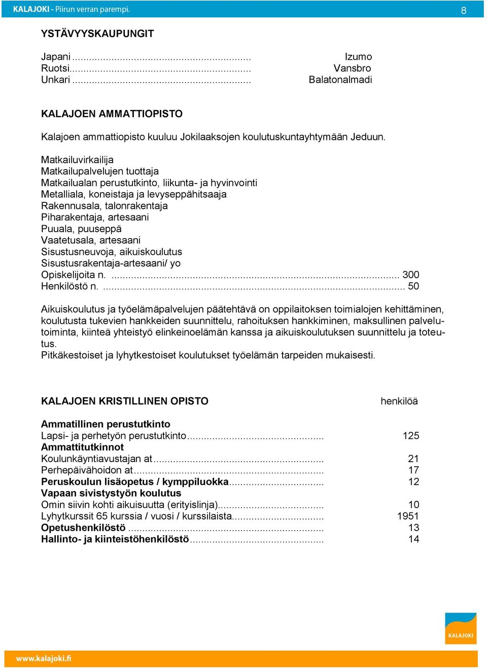 Puuala, puuseppä Vaatetusala, artesaani Sisustusneuvoja, aikuiskoulutus Sisustusrakentaja-artesaani/ yo Opiskelijoita n.... 300 Henkilöstö n.