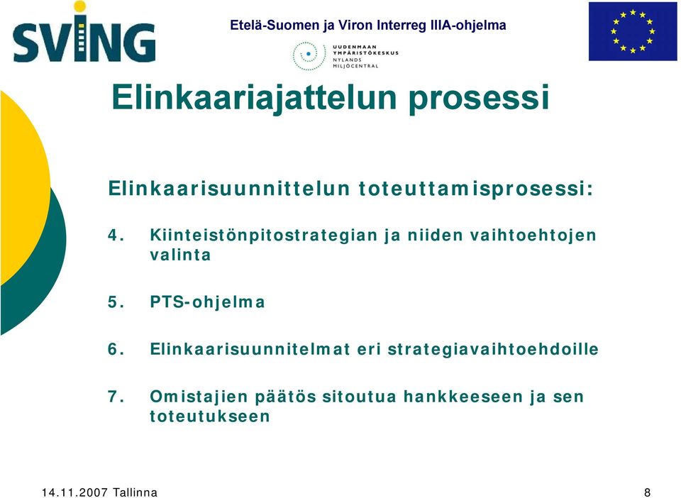 PTS-ohjelma 6. Elinkaarisuunnitelmat eri strategiavaihtoehdoille 7.