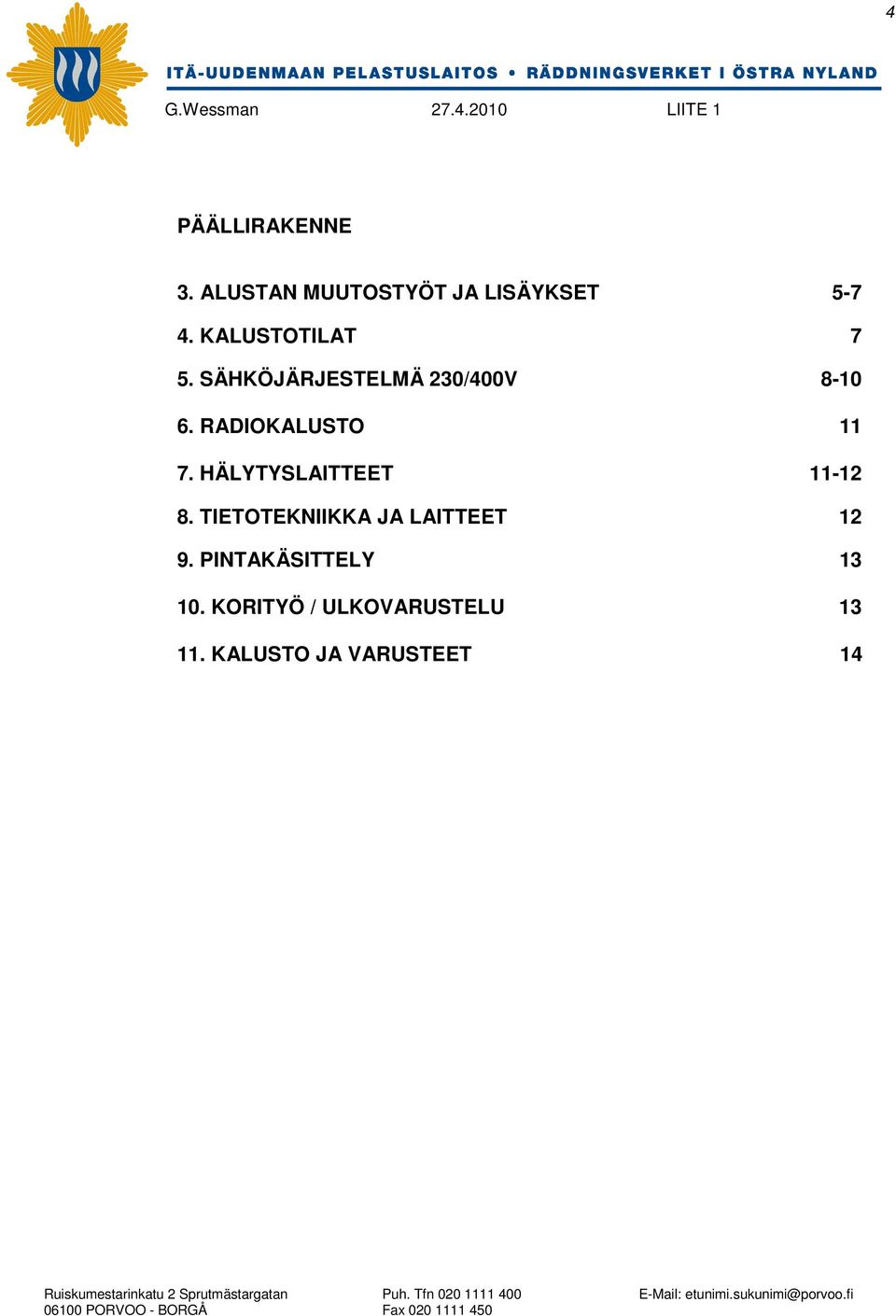 RADIOKALUSTO 11 7. HÄLYTYSLAITTEET 11-12 8.