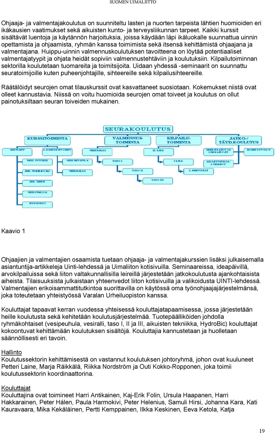 ja valmentajana. Huippu-uinnin valmennuskoulutuksen tavoitteena on löytää potentiaaliset valmentajatyypit ja ohjata heidät sopiviin valmennustehtäviin ja koulutuksiin.