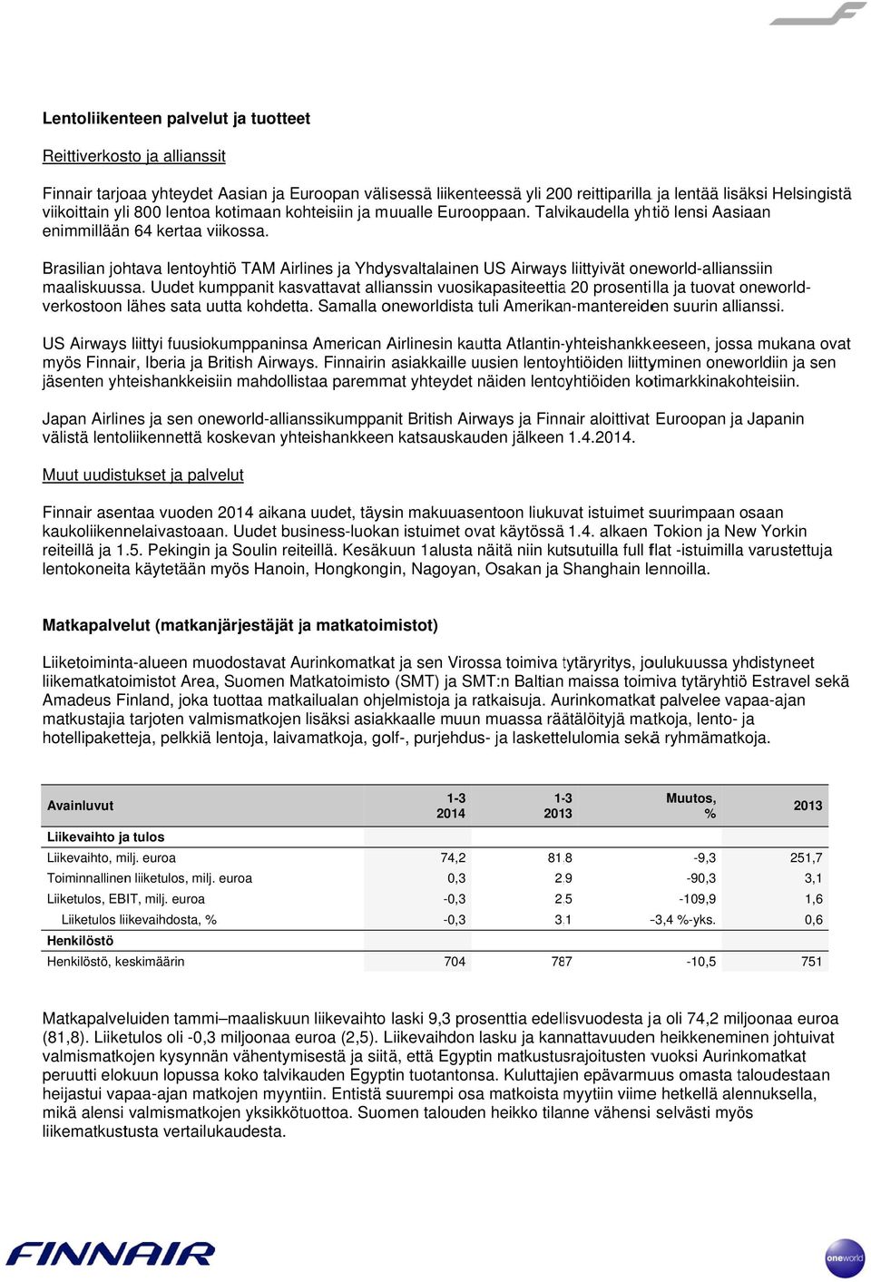 Brasilian johtava lentoyhtiö TAM Airlines ja Yhdysvaltalainenn US Airwayss liittyivät oneworld-allianssiin maaliskuussa.