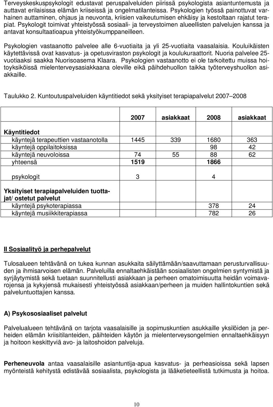 Psykologit toimivat yhteistyössä sosiaali- ja terveystoimen alueellisten palvelujen kanssa ja antavat konsultaatioapua yhteistyökumppaneilleen.