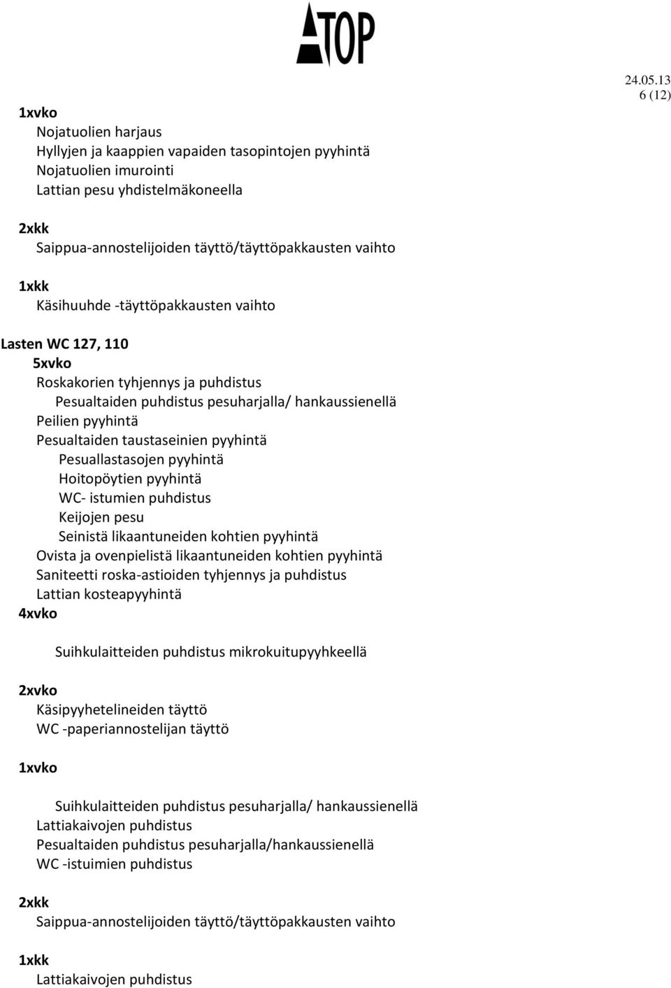 WC- istumien puhdistus Keijojen pesu Saniteetti roska-astioiden tyhjennys ja puhdistus 4xvko Suihkulaitteiden puhdistus